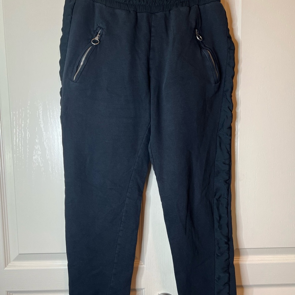 All Saints Juno Black Trousers sweatpants with Side Ruffle Detail